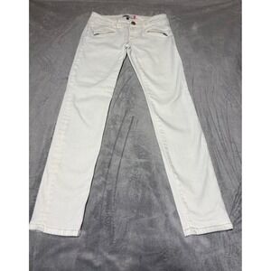 Cabi Women Size White Moto Zipper Pockets Skinny Jeans Stained 5306